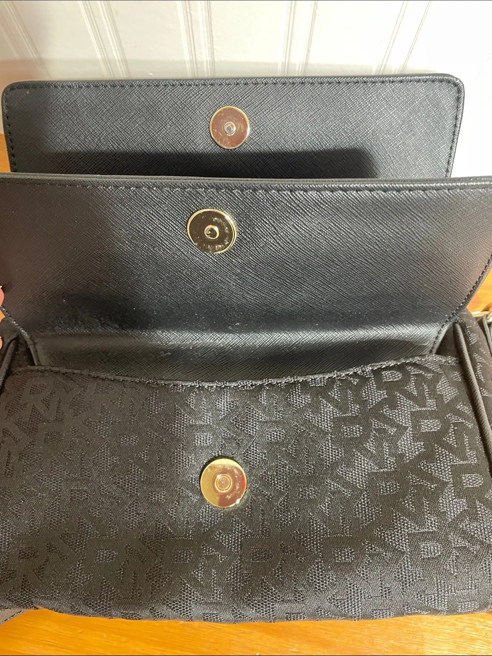 Dkny Black Crossbody Bag with Gold Plaque and hardware